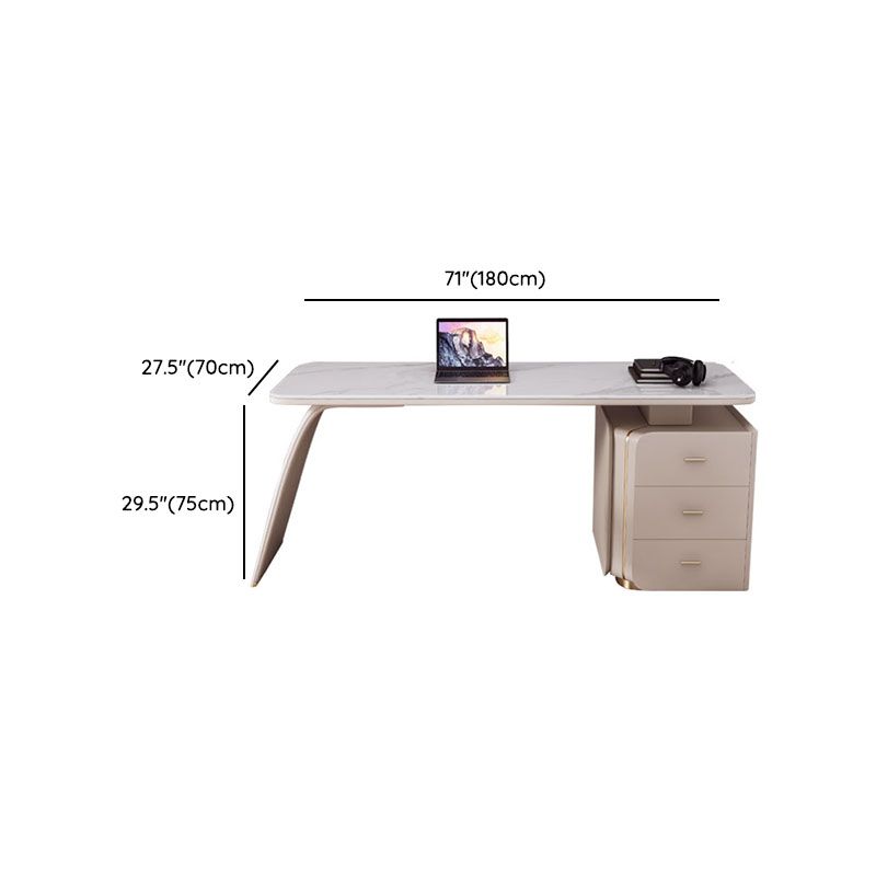 3 Drawers Task Desk Rectangular Shaped Office Desk in White for Office