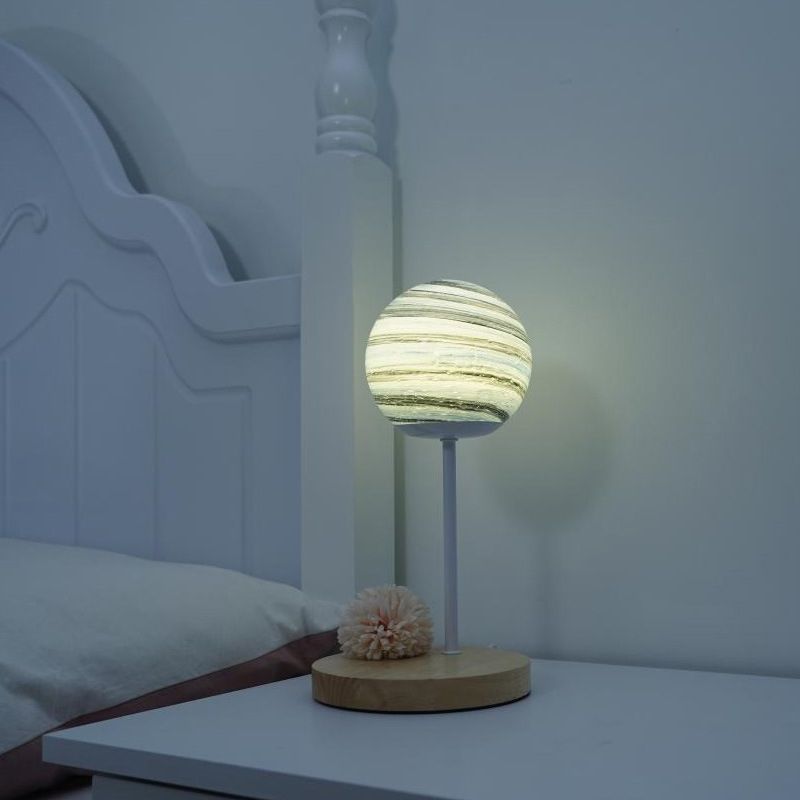 LED Table Lamp Modern Wooden Desk Light with Galss Shade for Living Room(Toy not Include)