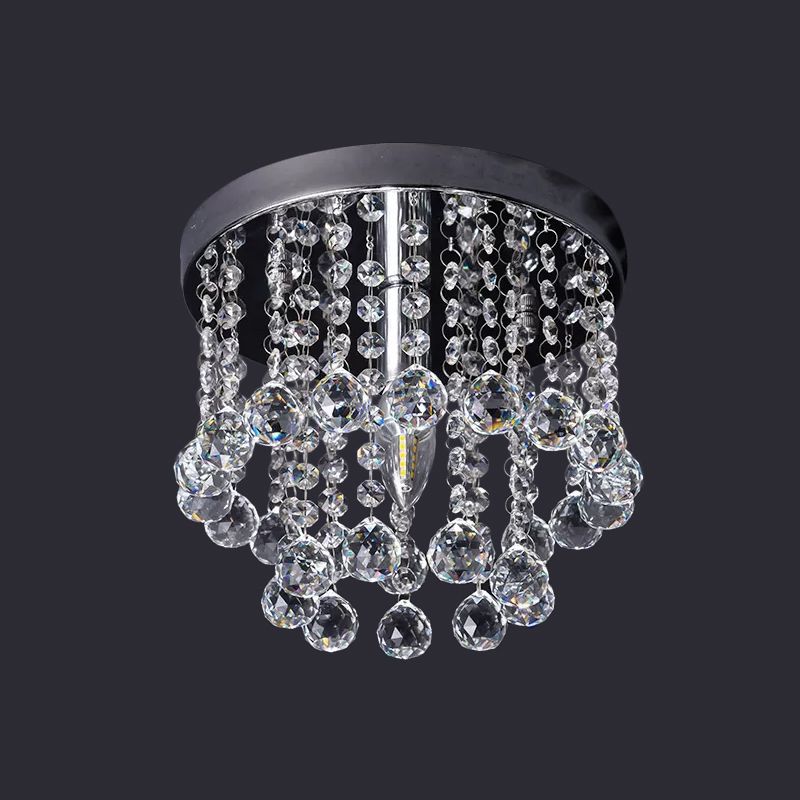 Crystal Orb Draped Flush Ceiling Light Modern 1 Head Nickel Semi Flush Mount Lamp, Small/Medium/Large