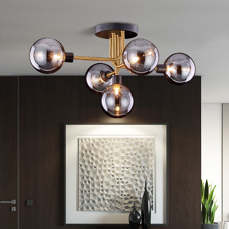 Glass Round Semi Flush Ceiling Light Fixture Simplicity Style Semi Flush Chandelier