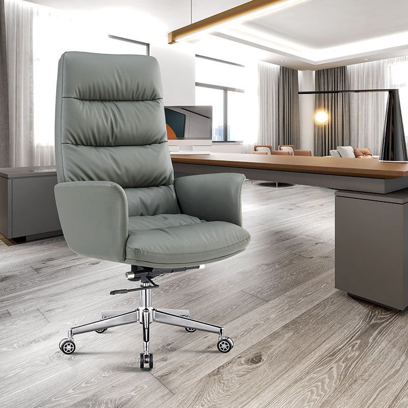 Modern Fixed Arms Desk Chair Height-adjustable Office Chair with Wheels