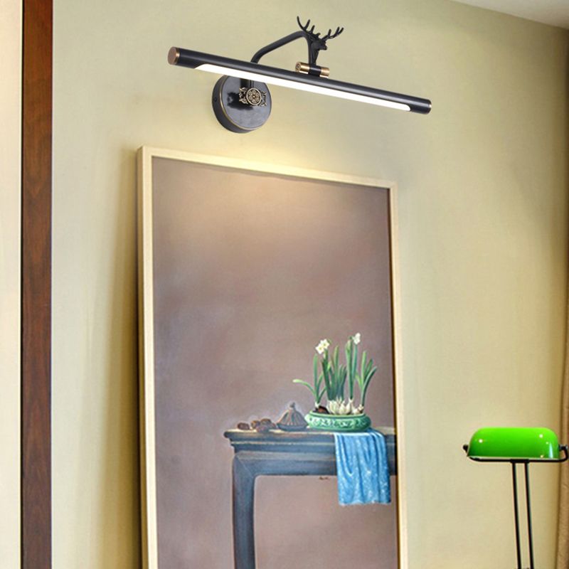 Luz de tocador de pared de metal LED Simplicidad Simplicidad negra/antigua Ideas de iluminación de pared de baño lineal con diseño de ciervos, 14 "/18"/23 "W