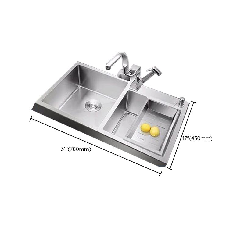 Contemporary Style Kitchen Sink Stainless Steel 2 Holes Drop-In Kitchen Double Sink