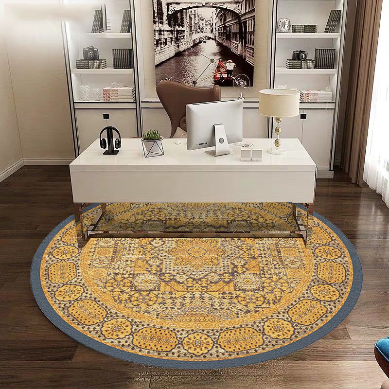 Symmetrical Floral Print Rug Moroccan Polyester Area Rug Anti-Slip Backing Carpet for Home Decor