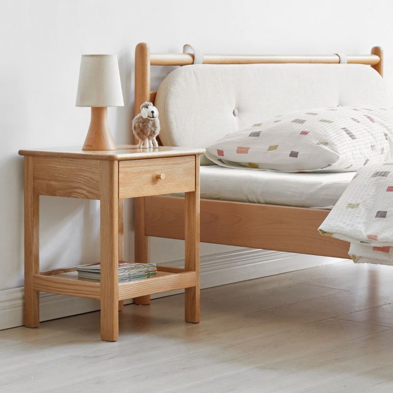 Oak and Beech Nightstand Storage Bedside Table for Nursery with Shelves