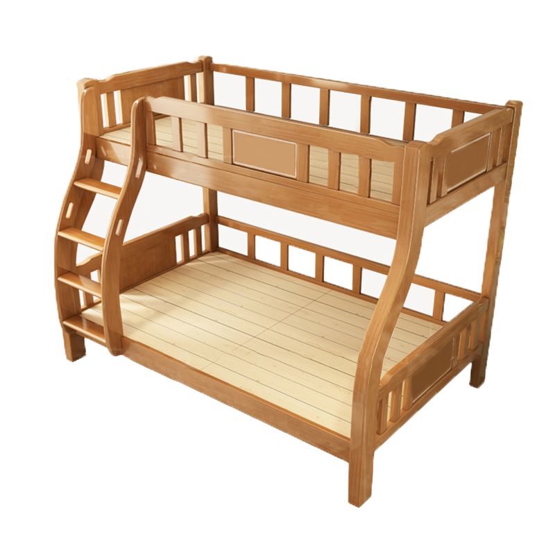 Modern Solid Wood Bunk Bed Slat Rubberwood Kids Bed with Staircase