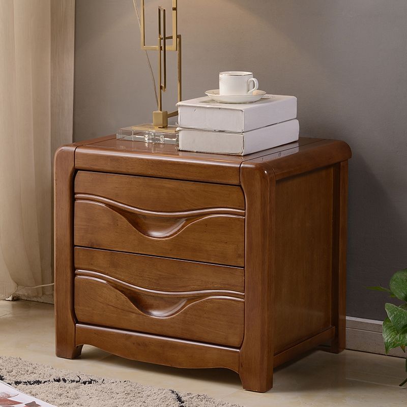 2 Drawers Solid Wood Nightstand Contemporary Oak Night Table