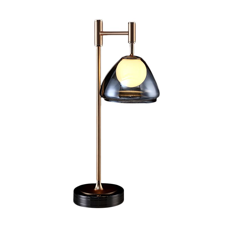 Brass Conic Night Table Light Modernist Smoke Gray/Cognac Glass LED Nightstand Lamp for Bedside