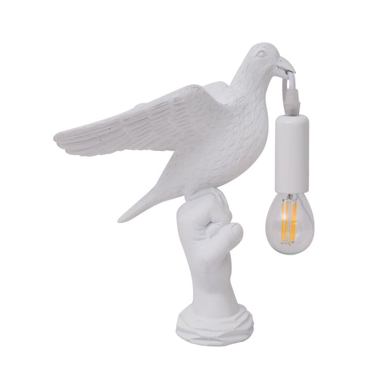 Bureau en forme d'oiseau nordique Lumière 1 lampe de table de nuit en résine légère en blanc / noir pour chambre à coucher