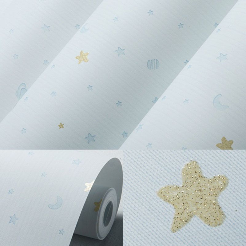 Moon and Star Wallpaper Roll in Soft Color, Modern Wall Covering for Children's Bedroom