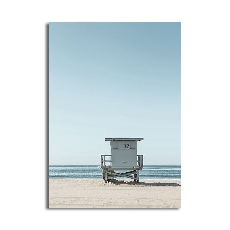 Light Blue Tropix Canvas Print Beach Chair and Sea Skyline Scenery Wall Art for Room