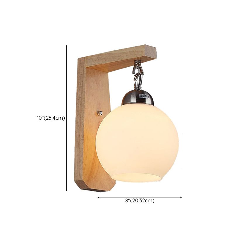 Wooden Vanity Lighting Simple Glass Shade Wall Light Sconce for Bathroom