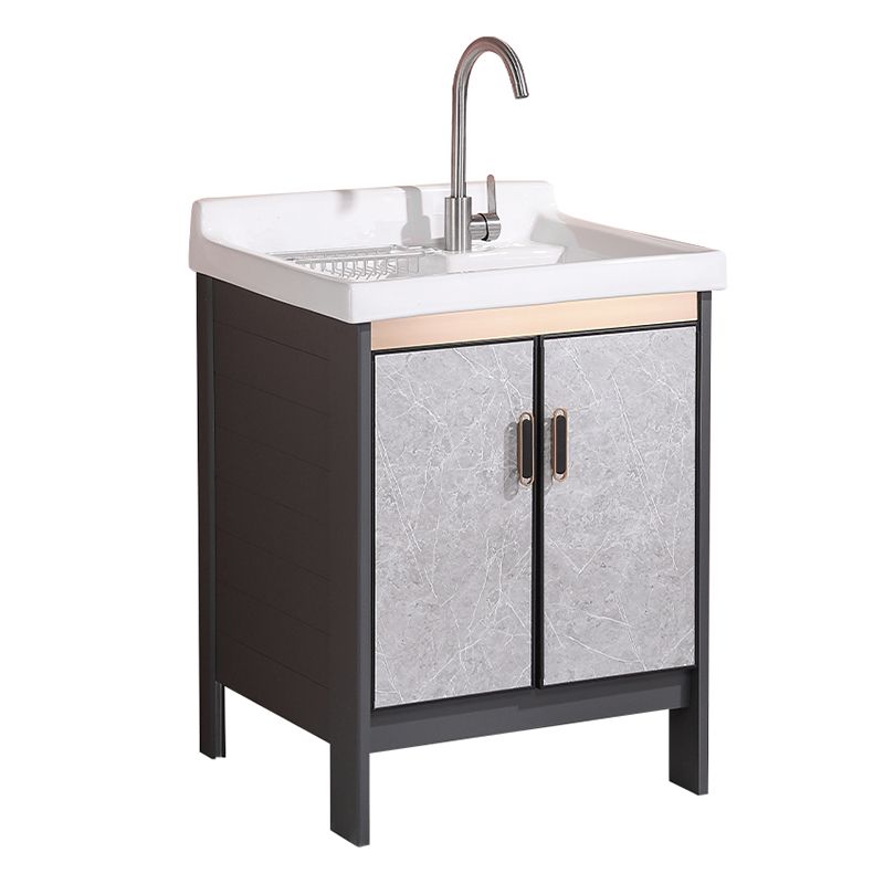 2 Doors Bathroom Vanity Freestanding Grey Rectangular Single Sink Metal Frame Bath Vanity