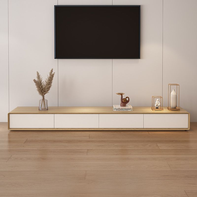 Natural and White Wood Media Console with Drawers Contemporary Faux Wood TV Media Stand