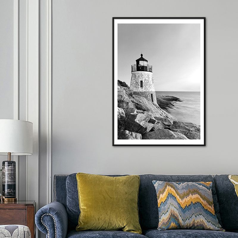 Vintage Seaside Lighthouse Art Print Canvas Gray Building Wall Decor, Multiple Sizes Available