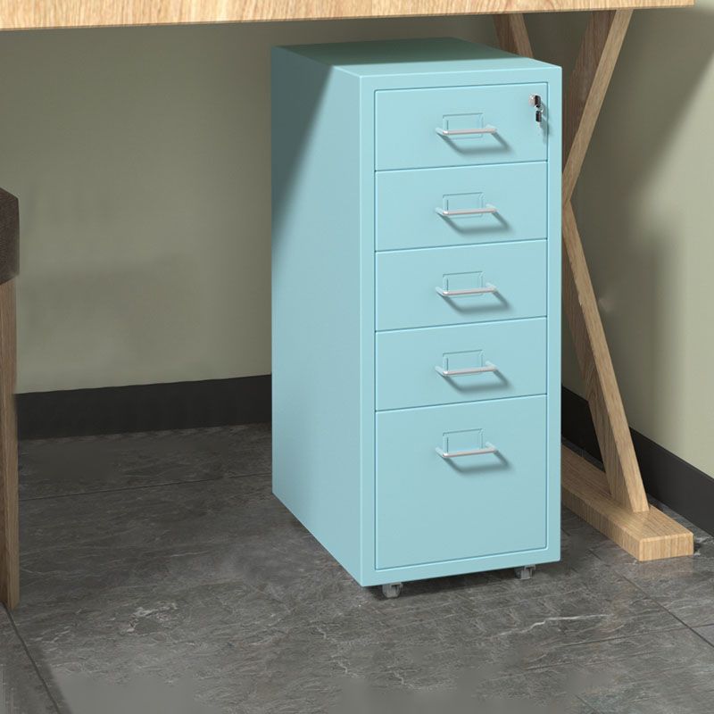 Home Office File Cabinet Modern Solid Color Metal Filing Cabinet On Castors