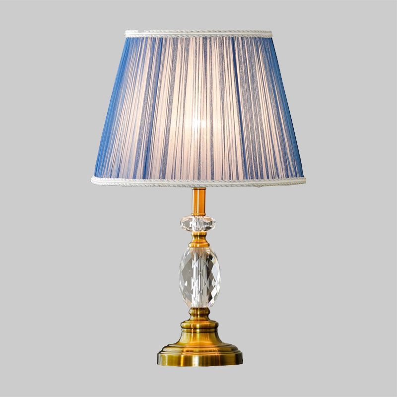 Cone Faceted Crystal Night Light Modernism 1-Bulb Blue Table Lighting with Faux-Braided Detailing