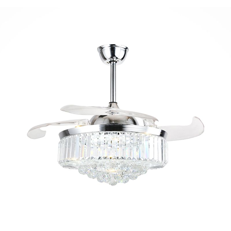 16" W Circle Semi Mount Lighting Modernism Crystal LED Chrome Pendant Fan Light Fixture with 3-Blade