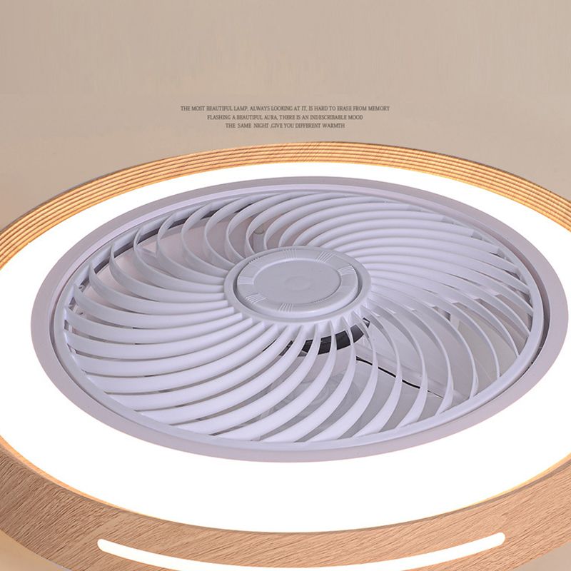 Wood Finish Round Fan Lamp Nordic LED Metal Ceiling Flush Mount Light for Bedroom