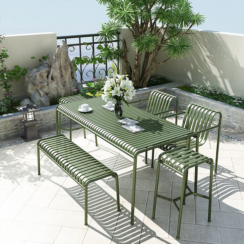 Contemporary Green Iron Patio Table Rectangle/Square Patio Table with 4 Legs