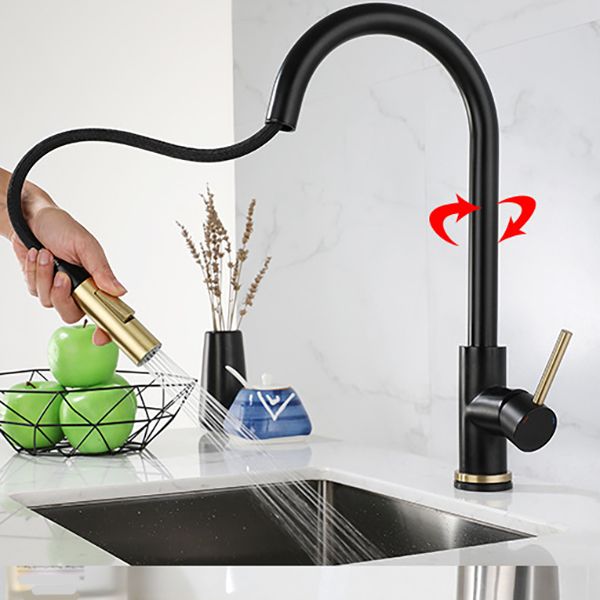 Modern Style Kitchen Faucet Stainless Steel 1-Handle Gooseneck Kitchen Faucet