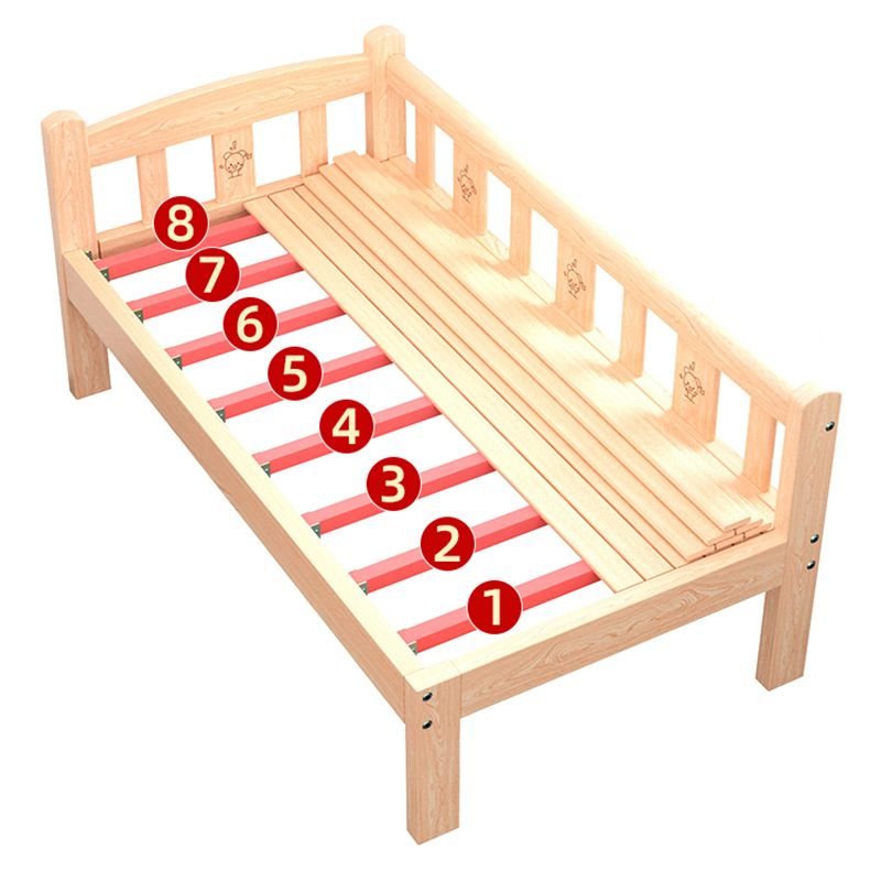 Modern Solid Wood Standard Bed Low Open-Frame Kids Bed with Guardrail