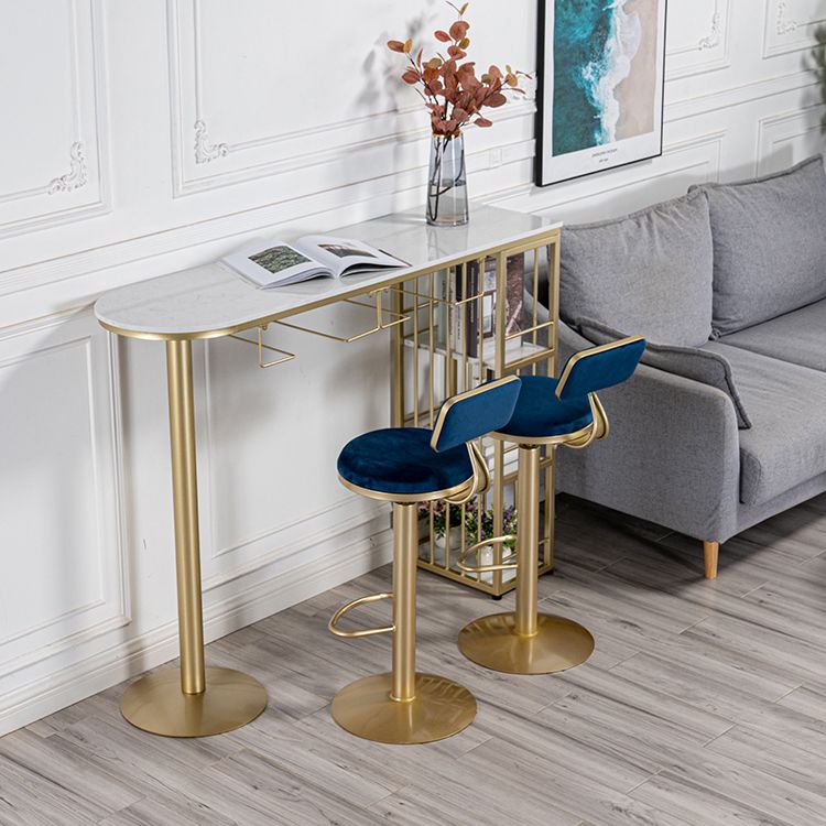 Glam Faux Marble Indoor Bar Dining Table Iron Double Pedestal Bistro Table with Shelve