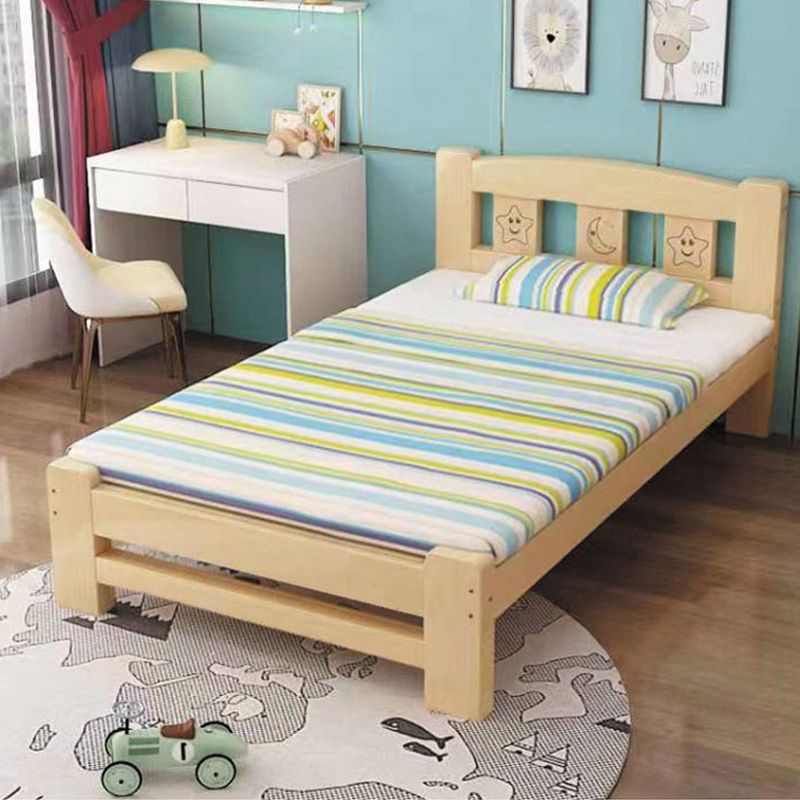 Natural Slat Bed Solid Wood Standard Bed with Detachable Guardrails