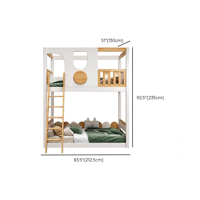 Contemporary White Bunk Bed in Solid Wood with Built-In Ladder