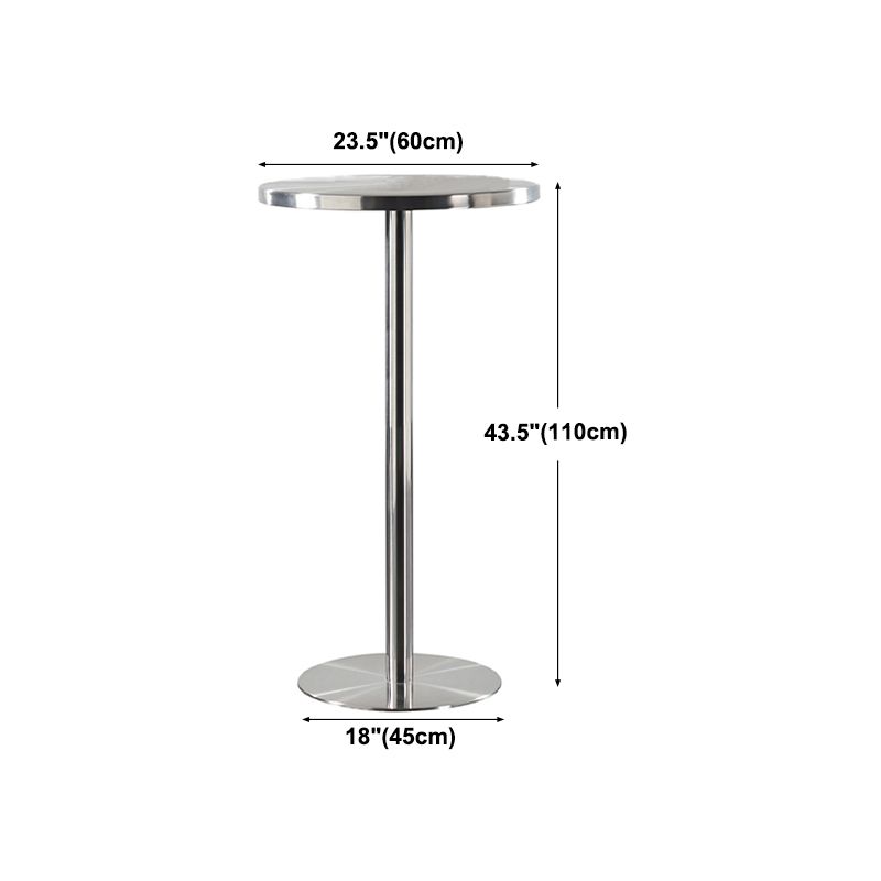 Modern Silver Metal Counter Table with Round Table Top Silver Pedestal Table