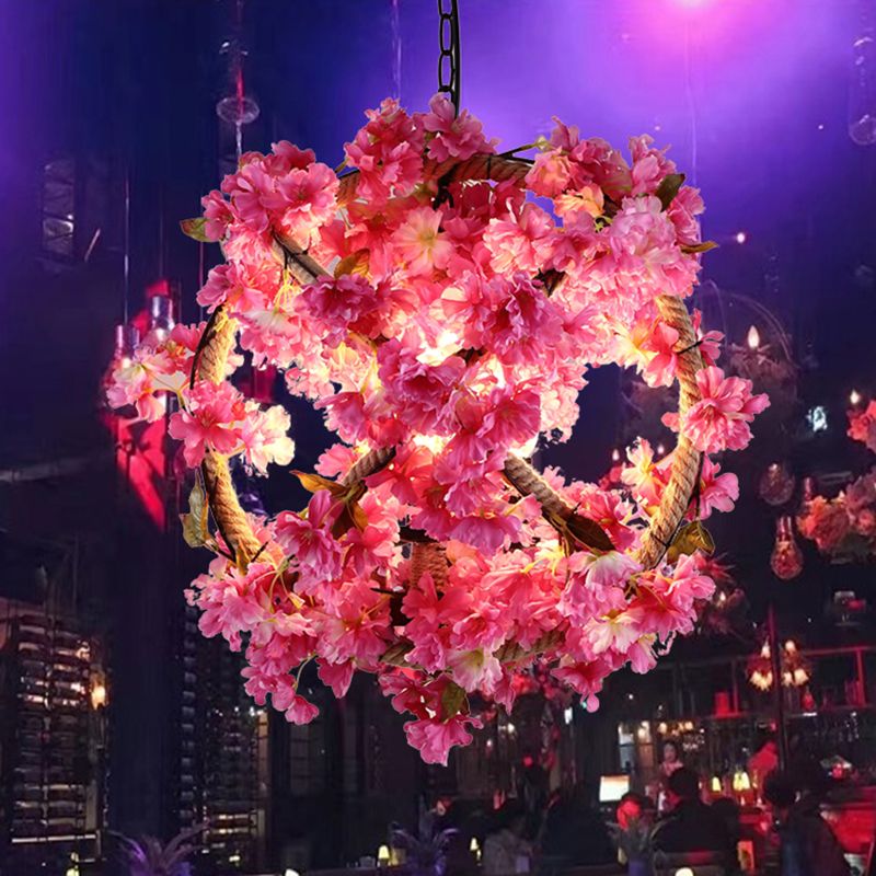 Pink Ball Pendant Light Retro Metal 1 Head Restaurant LED Ceiling Lamp with Flower Decoration, 14"/18"/19.5" Dia