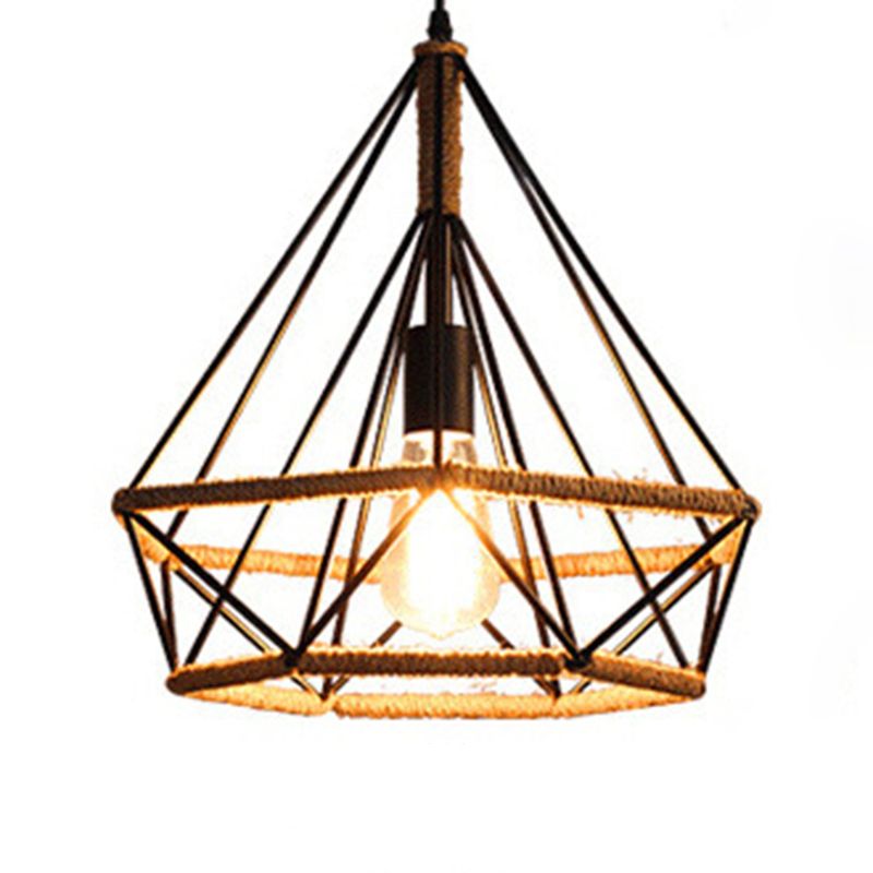 1-Light Geometric Cage Pendant Light Industrial Vintage Style Metal Pendant Light for Dinning Room