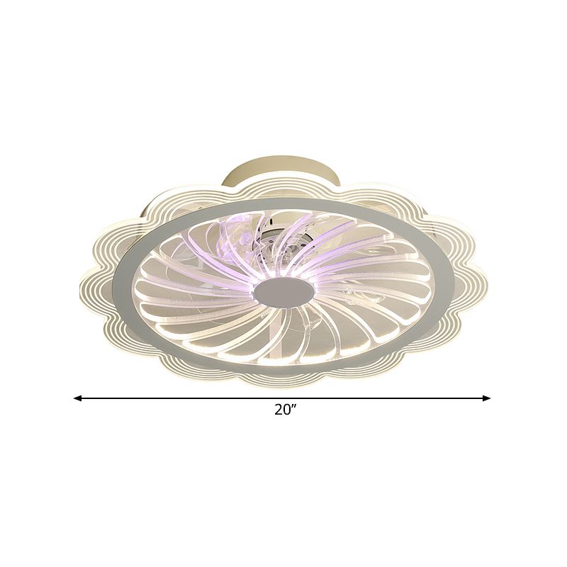 LED Bedroom Hanging Fan Light Contemporary Clear Semi Flush Mount Fixture with Flower Acrylic Shade, 20" Width