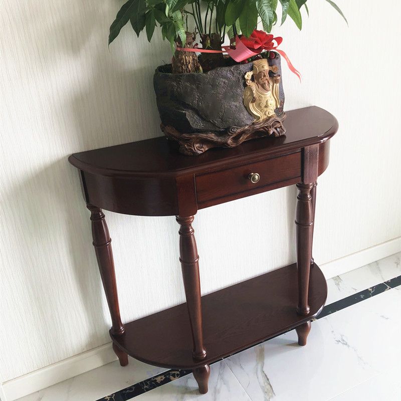 11.8" W Wood End Table Storage Half Moon Mid-Century Modern Console Table