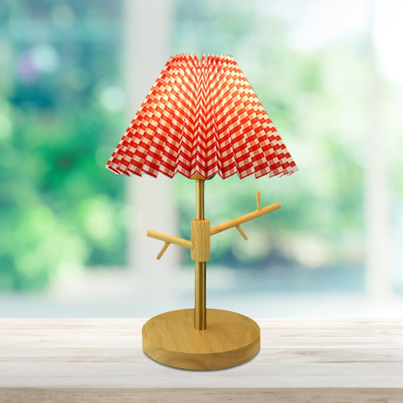 Nordic Folded Night Table Lamp Paper 1-Head Study Room Desk Light with Ornament Rack in White/Red/Yellow