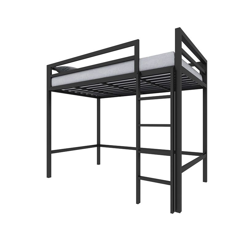 Modern Metal Loft Bed Built-In Ladder Headboard Bed with Guardrail