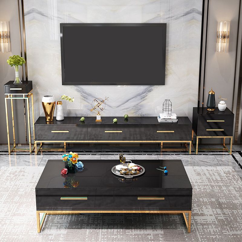 Glam TV Media Console Glass Media Console TV Stand with 3 Drawers