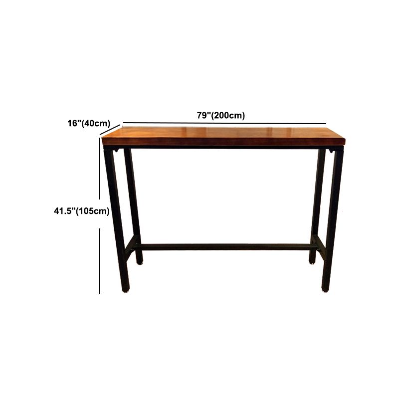 Industrial Metal Frame Bistro Table Brown Pine Wood Top Bar Table