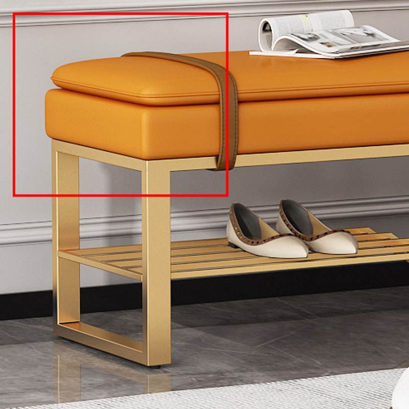 Glam Entryway Bench Cushioned Metal Seating Bench with Shoe Storage , 12.5 Inch Width