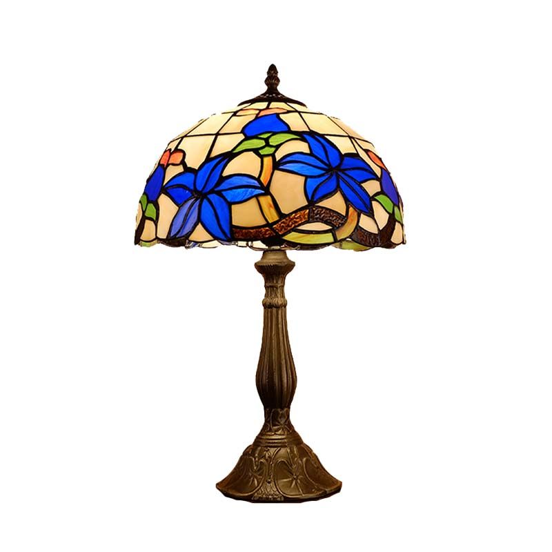 Stained Glass Bronze Nightstand Lighting Dome 1 Light Tiffany Night Table Light with Gardenia Pattern