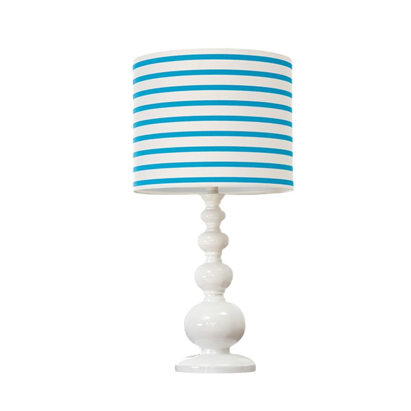 Drum Shade Desk Lighting with Spot/Stripe Shape Minimal Resin 1 Bulb Blue/Pink Night Lamp