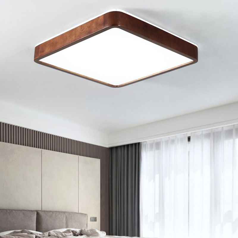 Japanese Style Rectangle Ceiling Light Brown Wood LED Flush Mount Light for Living Room