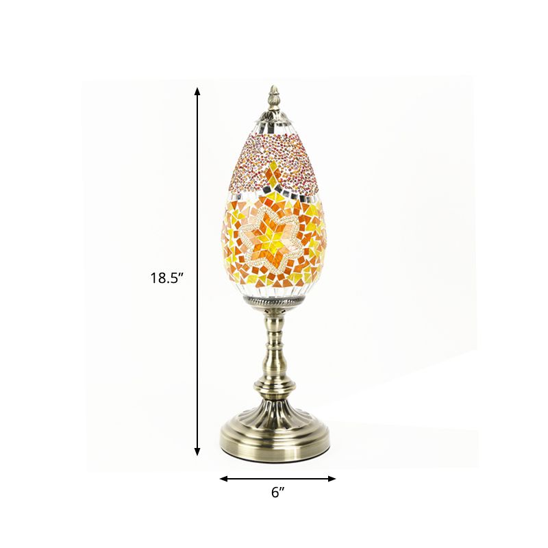 Orange/Red 1 Bulb Table Light Antique Stained Art Glass Teardrop Plug In Nightstand Lamp for Living Room