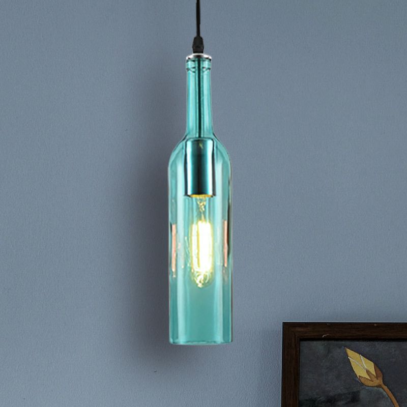 Blauw/bruin 1 licht hangende lamp vintage industriële glazen fles tint hanglamp met verstelbaar koord