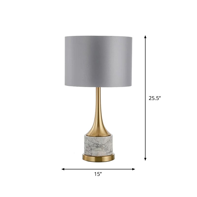 Trumpet Flared Nightstand Light Nordic Marble Single Antiqued Gold Table Lamp with Fabric Shade