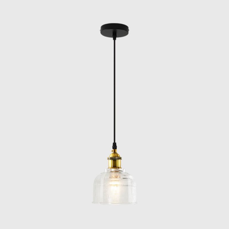 1 Light Pendant Lamp Vintage Industrial Bell Ribbed  Glass Hanging Lamp for Dining Room Table