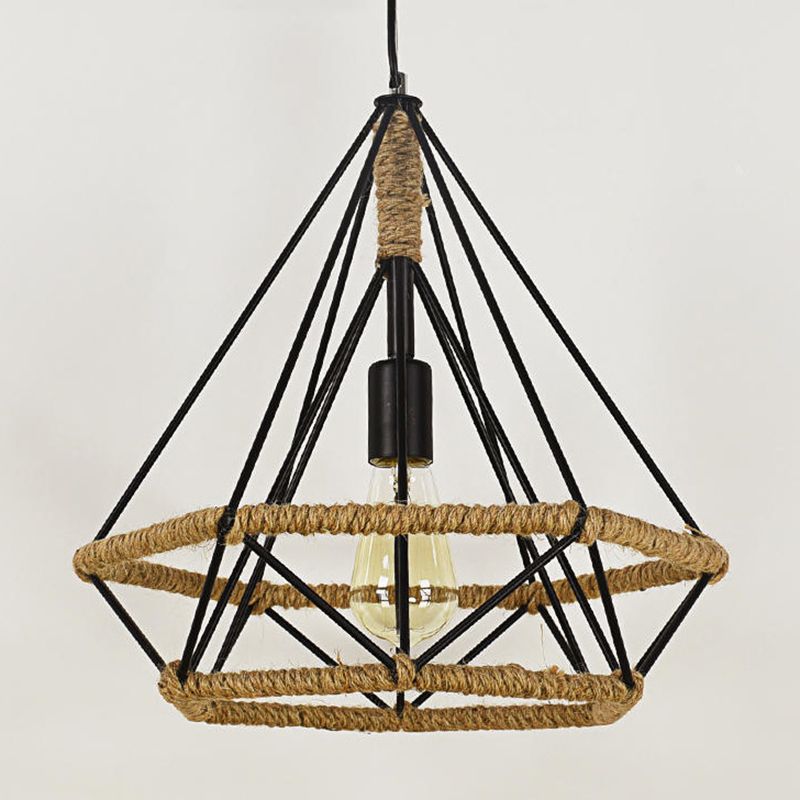 Black Diamond Cage Pendant Light Fixture Industrial Restaurant Hanging Pendant Light