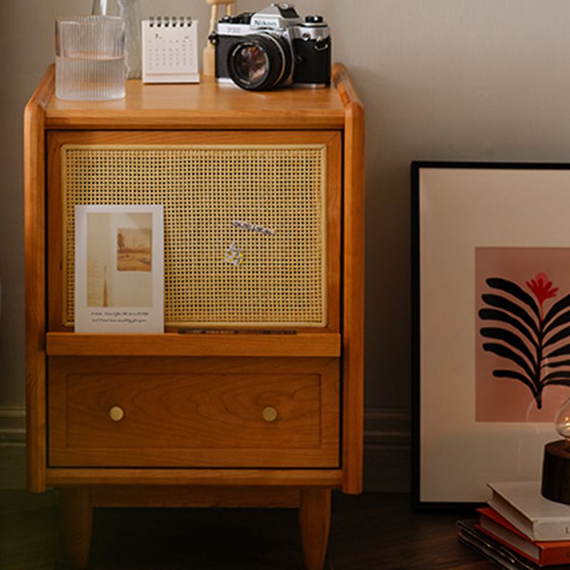 Modern Lower Shelf Nightstand Rattan Bedside Cabinet for Bedroom