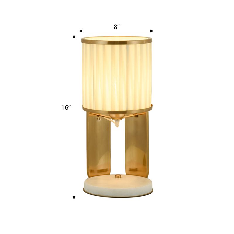 Fabric Barrel Nightstand Light Modernism Single Head Gold Night Lamp for Bedside with Marble Base