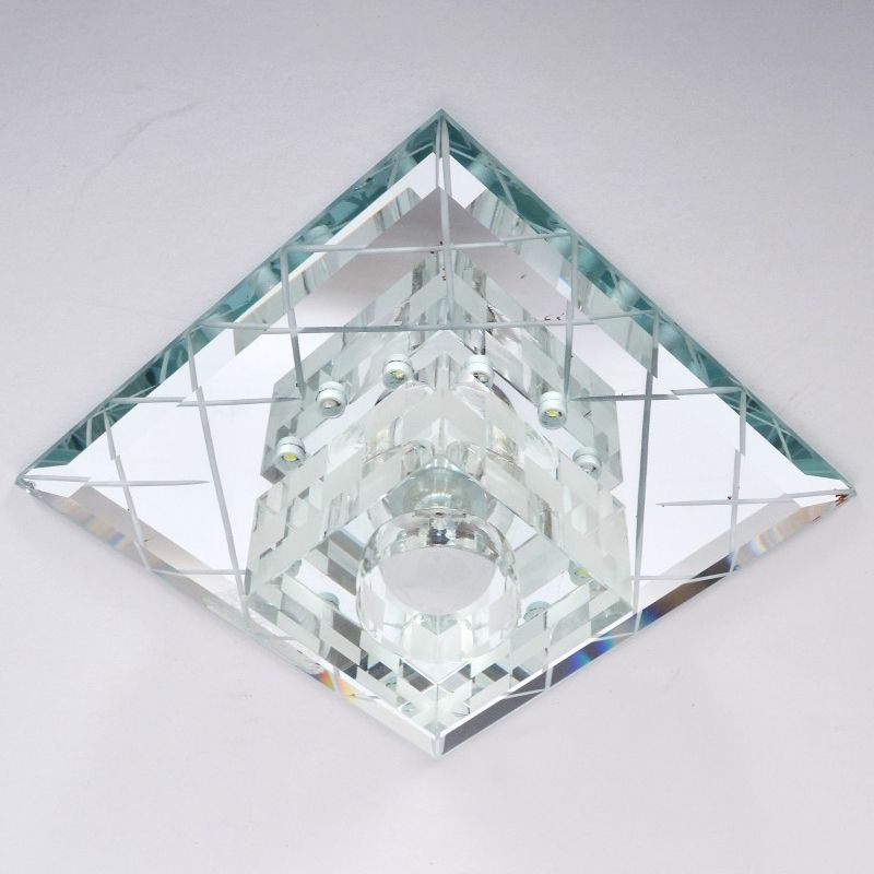 Cubic Flush Mount Lamp Modernist Clear Crystal LED Corridor Close to Ceiling Light in Chrome